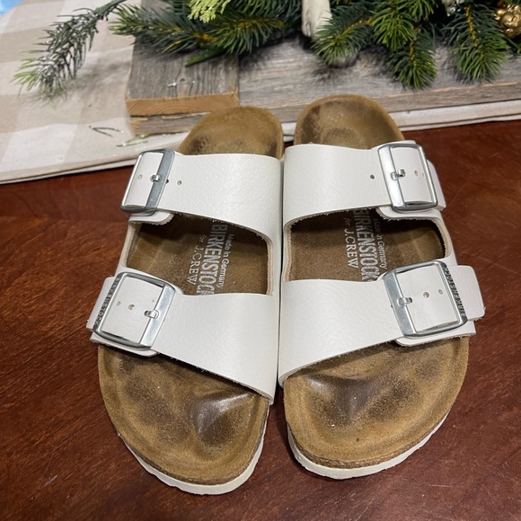 Birkenstock X  J. Crew Arizona White Leather Sandals 37 L 6 M 4 Slip On Germany - Picture 2 of 10